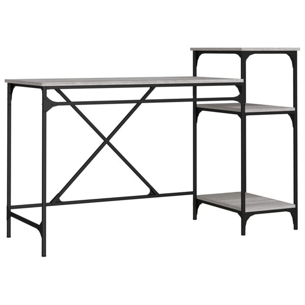 vidaXL Bureau et étagères sonoma gris 135x50x90 cm bois ingénierie/fer