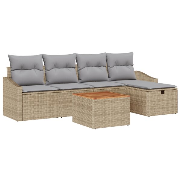 vidaXL Set de canapé de jardin 6 pièces avec coussins beige poly rattan