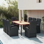 vidaXL Ensemble à manger de jardin 9Pièces coussins noir résine tressée