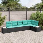 vidaXL Ensemble de canapé de jardin 6 Pièces Noir et turquoise polyrotin
