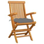 vidaXL Chaises de jardin avec coussins gris lot de 3 Bois teck massif