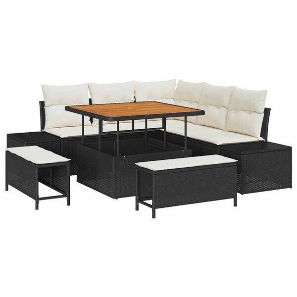 vidaXL Ensemble de canapé de jardin 8 Pièces Noir Poly rotin
