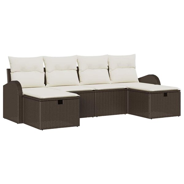 vidaXL Ensemble de canapé de jardin 6 Pièces Marron Poly rotin