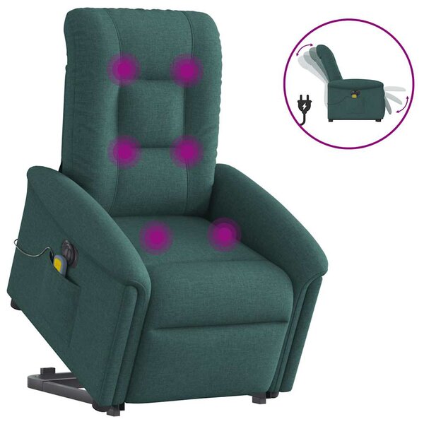 vidaXL Fauteuil inclinable de massage électrique Vert foncé Tissu