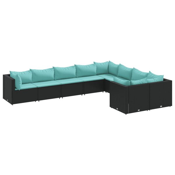 vidaXL Salon de jardin 9 Pièces avec coussins noir résine tressée