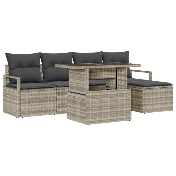 Ensemble de canapés de jardin 6 pièces avec coussins gris clair poly rotin