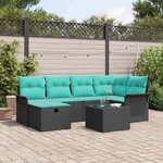 vidaXL Ensemble de canapé de jardin 7 Pièces Noir et turquoise polyrotin