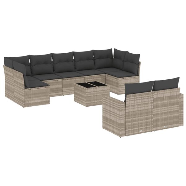 vidaXL Salon de jardin avec coussins 10 Pièces gris clair résine tressée