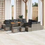 Set de Canapés de Jardin 14 Pièces avec Coussins Gris Poly Rattan Acacia