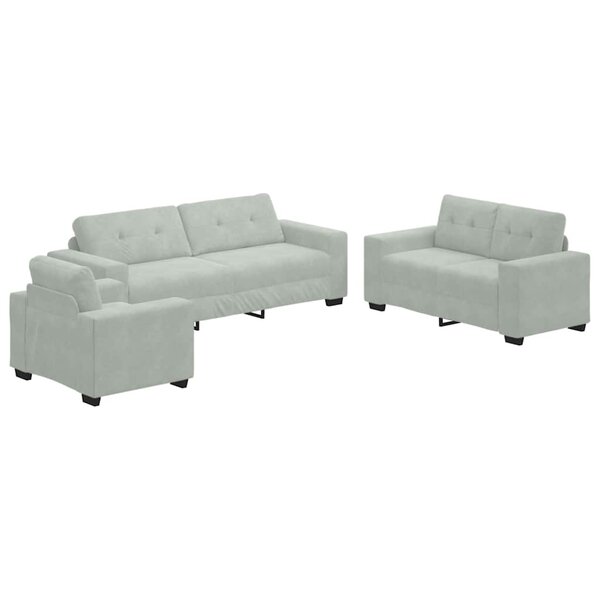 vidaXL Ensemble de Canapés 3 Pièces Gris clair 221 x 80 x 80 cm Velours