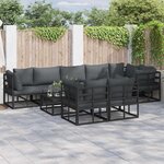 vidaXL Ensemble de canapé de jardin avec coussin 8 Pièces Noir Aluminium