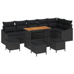 vidaXL Canapé de Jardin 10 Pièces avec Coussins Noir Poly Rattan
