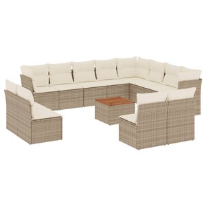 vidaXL Salon de jardin avec coussins 13 Pièces beige résine tressée