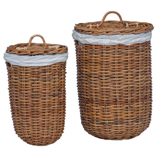 vidaXL Panier à Linge 2 Pièces Marron Rattan Kubu