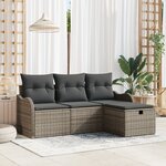 Ensemble de Canapé de Jardin de 4 Pièces avec Coussins Gris Poly Rattan