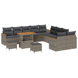 vidaXL Ensemble de canapé de jardin 13 Pièces Gris polyrotin