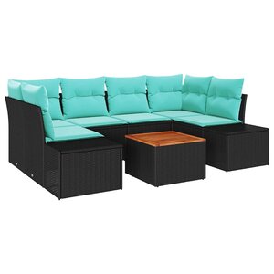 vidaXL Ensemble de canapé de jardin 7 Pièces Noir et turquoise polyrotin