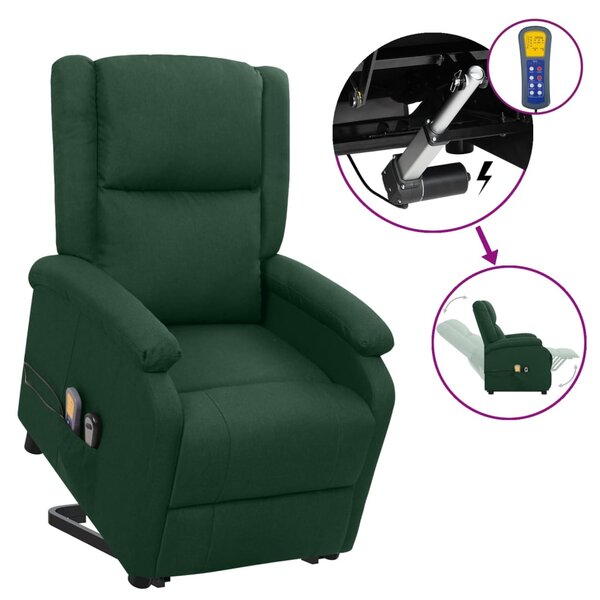 Vidaxl fauteuil releveur inclinable de massage vert foncé tissu