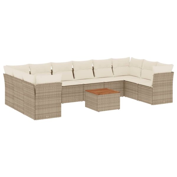 vidaXL Salon de jardin 11 Pièces avec coussins beige résine tressée