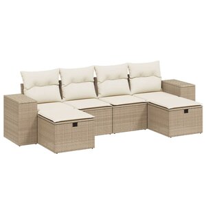 vidaXL Salon de jardin avec coussins 6 Pièces beige résine tressée