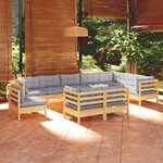 vidaXL Salon de jardin 10 Pièces avec coussins gris bois de pin massif