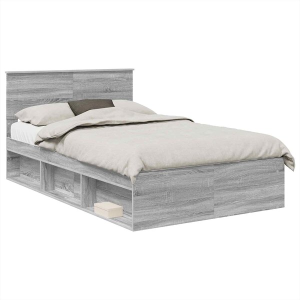 vidaXL Cadre de lit Gris Sonoma 135 x 190 cm Bois d'ingénierie