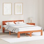 vidaXL Cadre de lit avec tête de lit marron ciré 150x200 cm en bois de pin massif