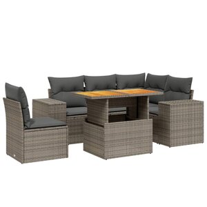 vidaXL Salon de jardin 6 Pièces avec coussins gris résine tressée