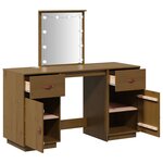 vidaXL Ensemble de coiffeuse avec LED Marron miel Bois de pin solide