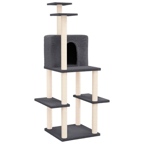 vidaXL Arbre à chat avec griffoirs en sisal Gris foncé 144 5 cm
