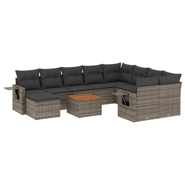 vidaXL Salon de jardin 11 Pièces avec coussins gris résine tressée