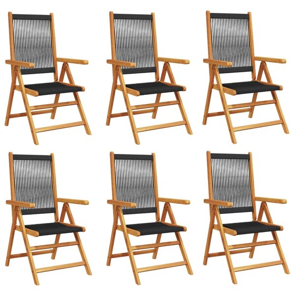 vidaXL Chaises inclinables de jardin lot de 6 noir bois massif acacia