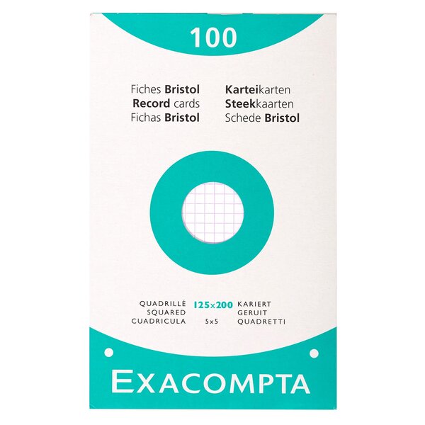 Étui De 100 Fiches - Bristol Blanc Quadrillé 5x5 Perforé 125x200mm - Blanc - X 12 - Exacompta