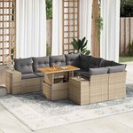 vidaXL Salon de jardin avec coussins 9 Pièces beige résine tressée
