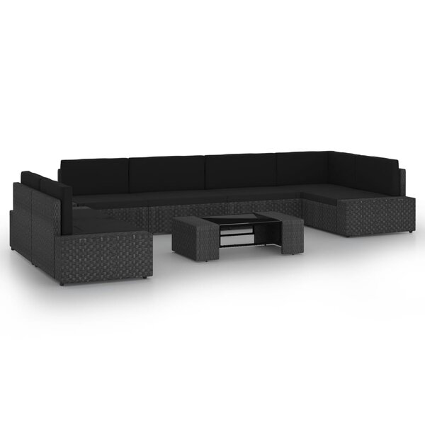 vidaXL Salon de jardin 8 Pièces avec coussins Noir Résine tressée