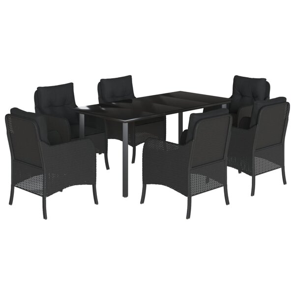 vidaXL Ensemble à manger de jardin coussins 7Pièces Noir Résine tressée