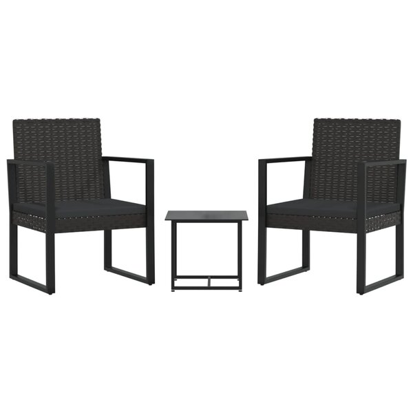 vidaXL Salon de jardin 3 Pièces avec coussins Noir Résine tressée