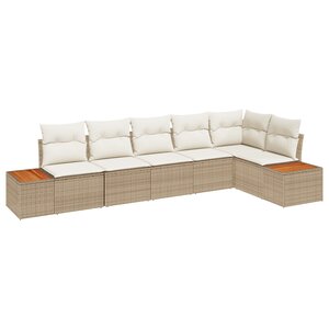 vidaXL Set de Canapé de Jardin 6 Pièces avec Coussins Beige Poly Rattan Acacia