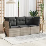 vidaXL Salon de jardin avec coussins 3 Pièces gris clair résine tressée