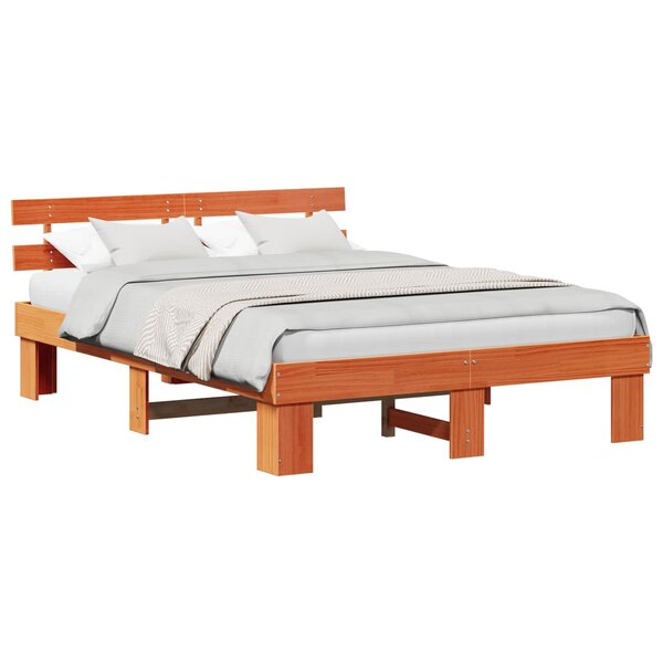 vidaXL Cadre de lit avec tête de lit Brun cire 160 x 200 cm Pin massif