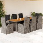 vidaXL Ensemble à manger de jardin 9 Pièces coussins gris résine tressée
