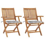 vidaXL Chaises de jardin lot de 2 avec coussins à carreaux gris Teck