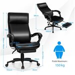 Fauteuil de bureau pivotant dossier inclinable ergonomique avec repose-pieds réglable en hauteur 62 x 71 5 x 109-119 cm noir 20_0005808