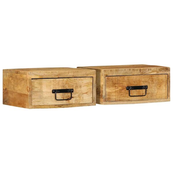 vidaXL Tables de chevet murales 2 Pièces bois de manguier massif brut