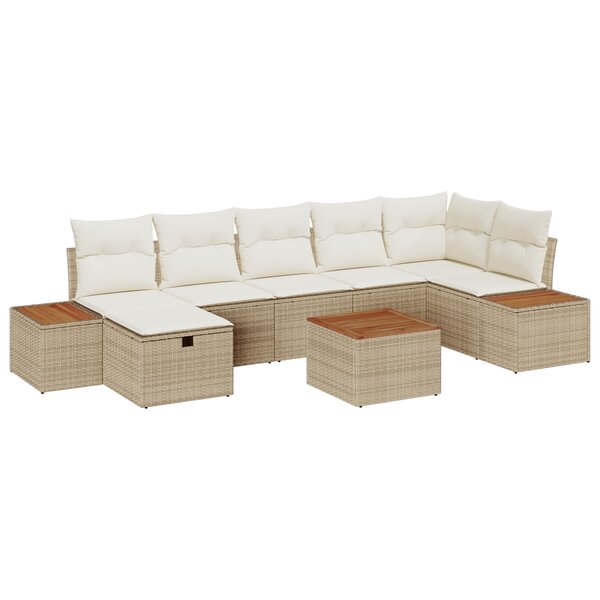 vidaXL Canapé de Jardin 8 Pièces avec Coussins en Rattan Poly Beige