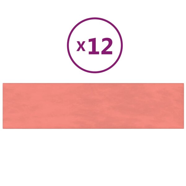 vidaXL Panneaux muraux 12 Pièces Rose 60x15 cm Velours 1 08 m²