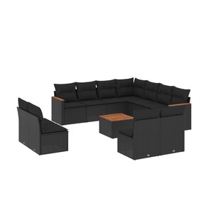 vidaXL Salon de jardin 12 Pièces avec coussins noir résine tressée