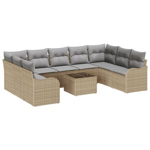 vidaXL Ensemble de canapé de jardin 10 pièces avec coussins Rattan poly noir