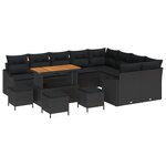Set de canapé de jardin vidaXL 13 pièces avec coussins Noir Rotin PE