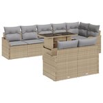 vidaXL Ensemble de Canapé de Jardin 9 Pièces avec Coussins Beige Rattan Poly